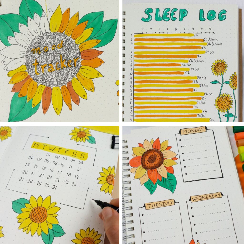 sunflower bullet journal spreads