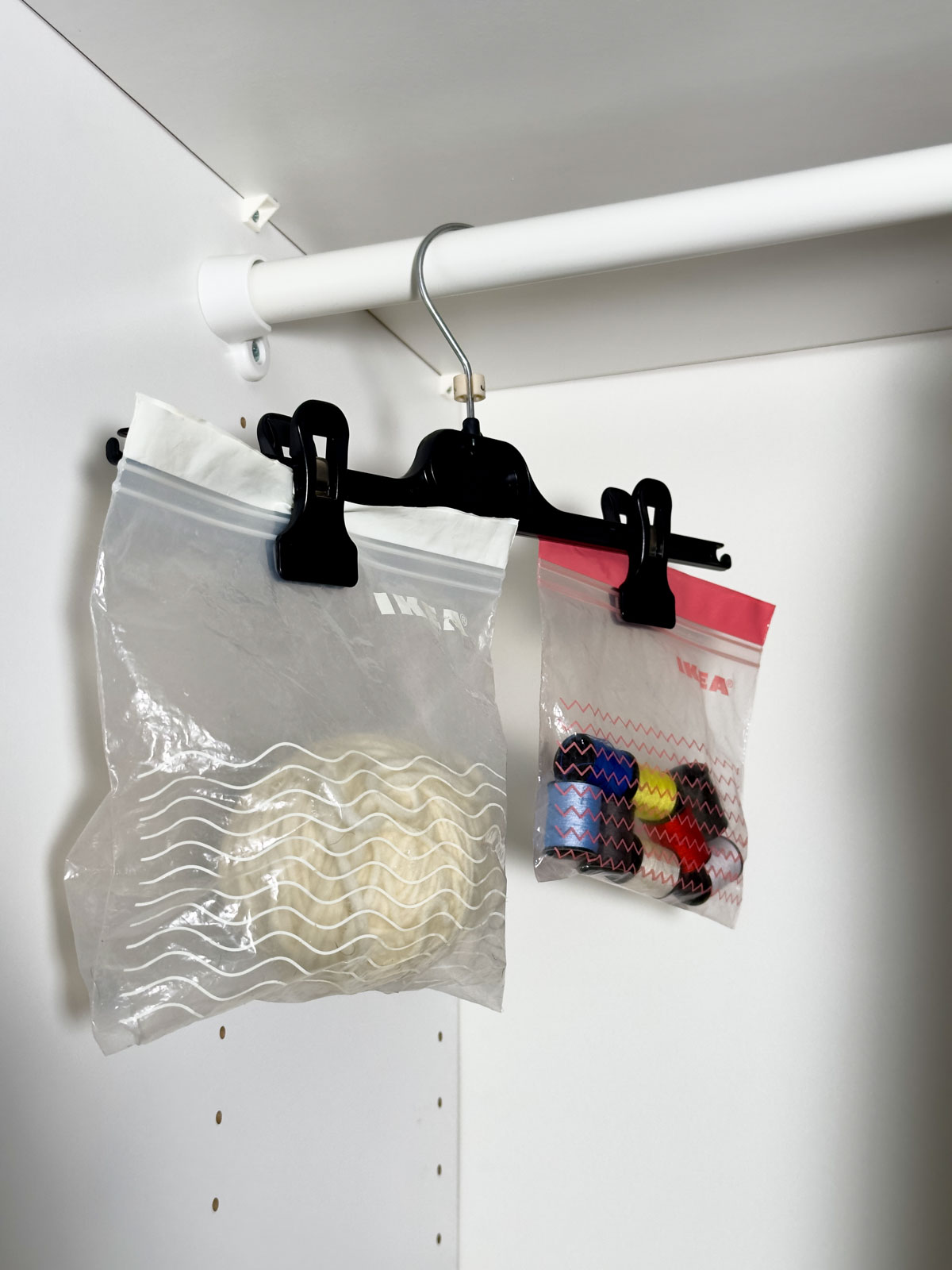 Use Hangers with Plastic Bags to Store Craft Supplies