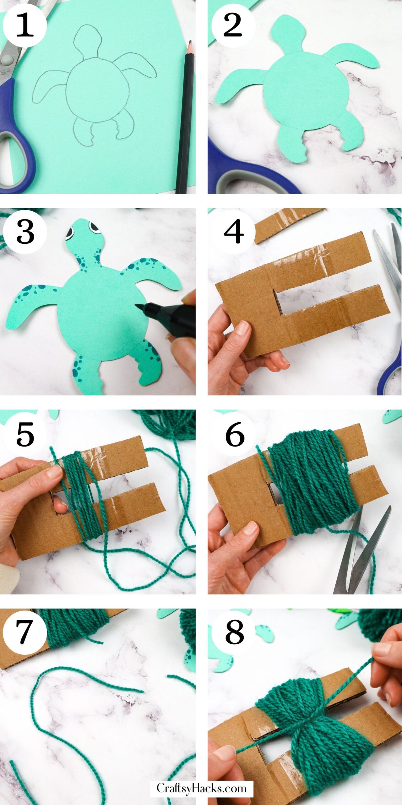 step by step instructions for yarn turtle craft