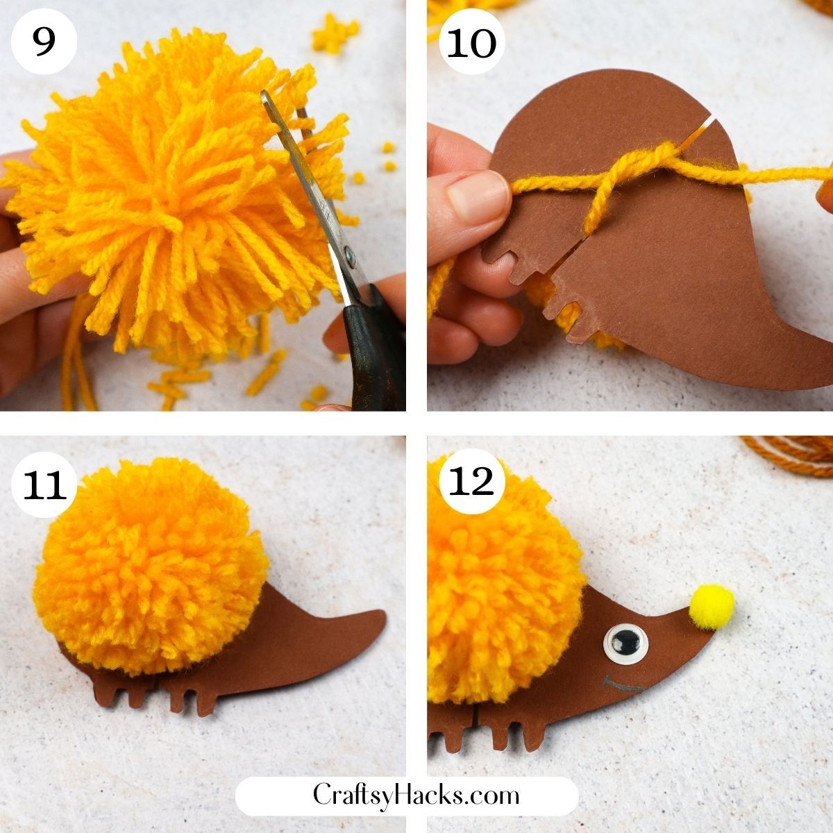 DIY pom pom hedgehog craft idea