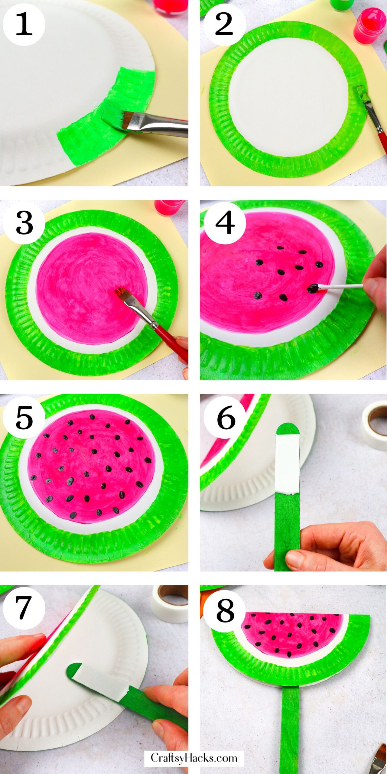 step by step instructions how to make Paper plate Watermelon