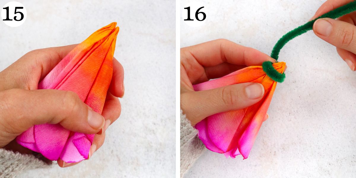 Coffee Filter Flowers with pipe cleaner stem