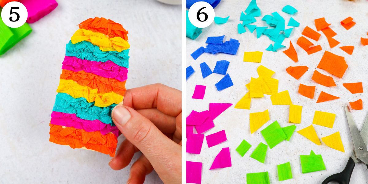 cut tissue paper to decorate popsicle