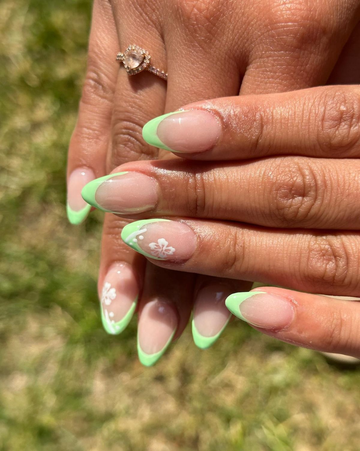 almond french nails in green