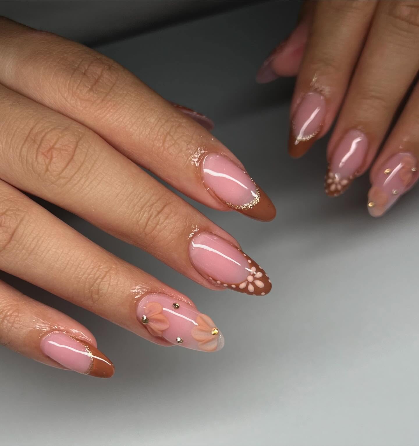 11. Brown Nails and Flowers