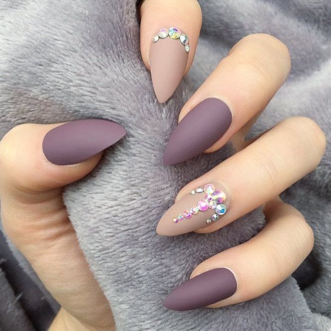 12. Purple and Nude Matte Manicure