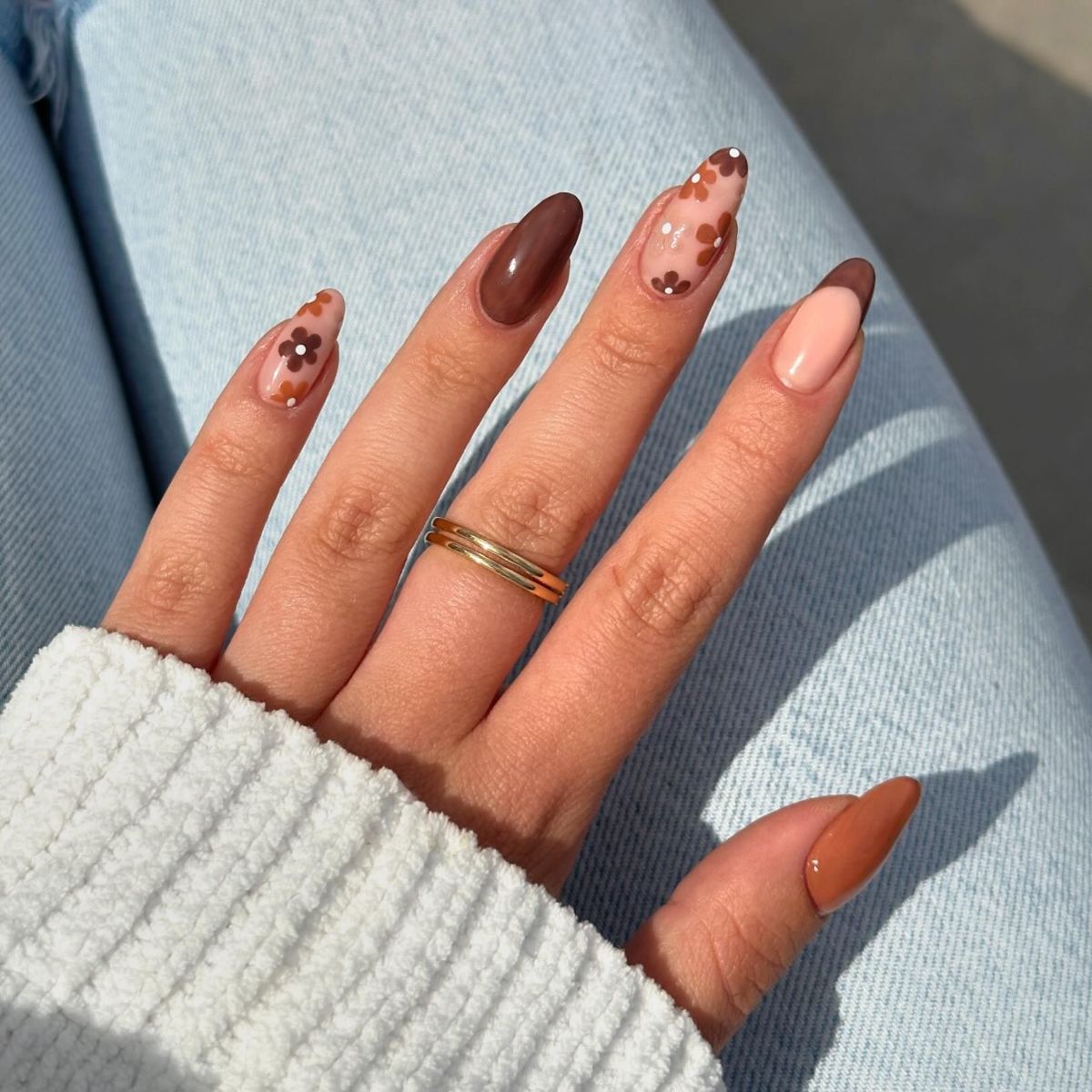 chocolate floral nails