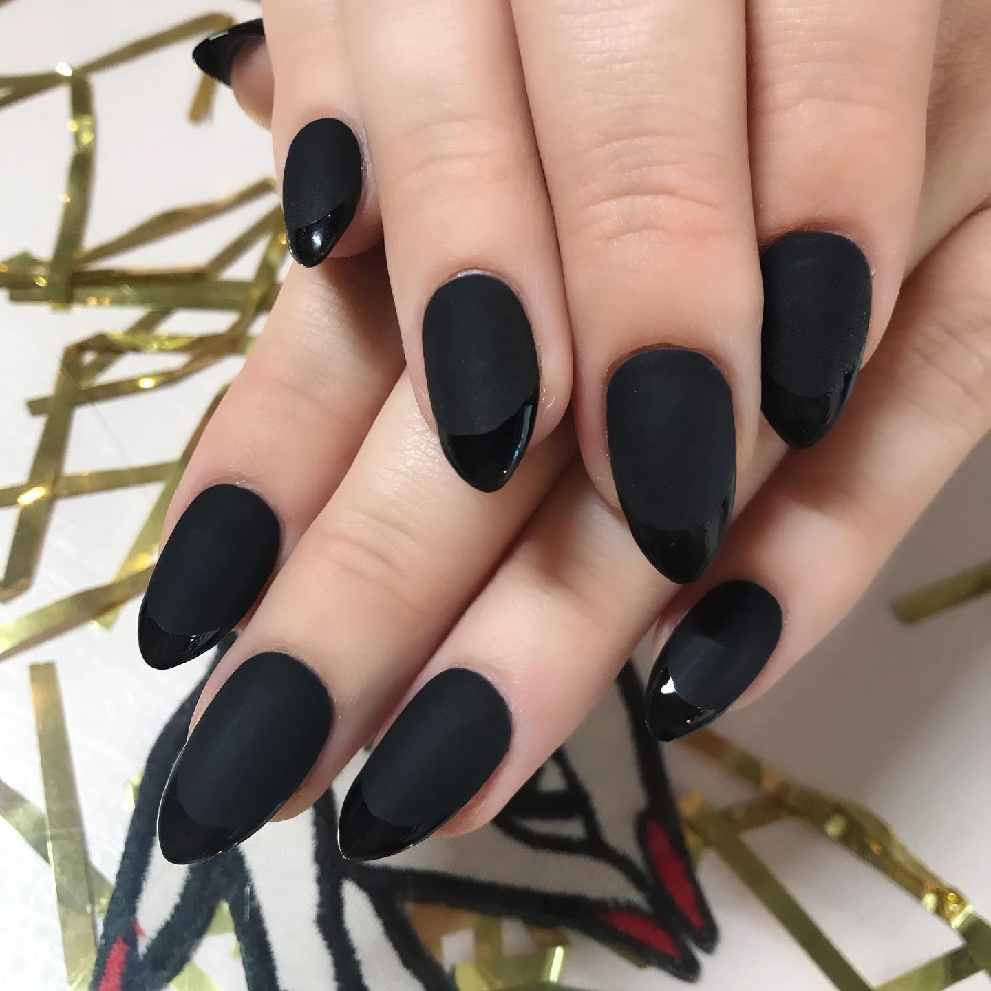 27. Black Matte with Shiny French Tips