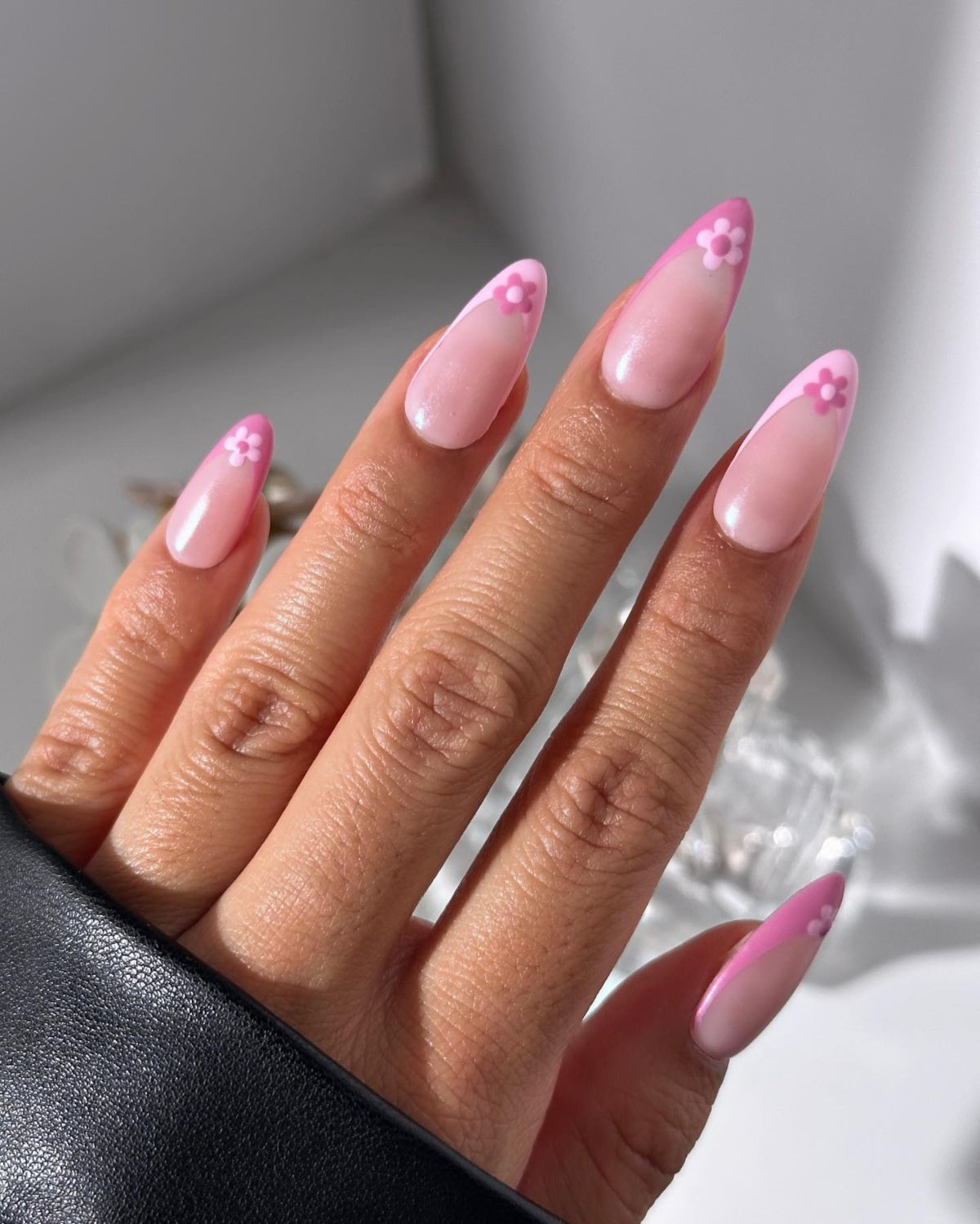 Pink Love Floral Nails