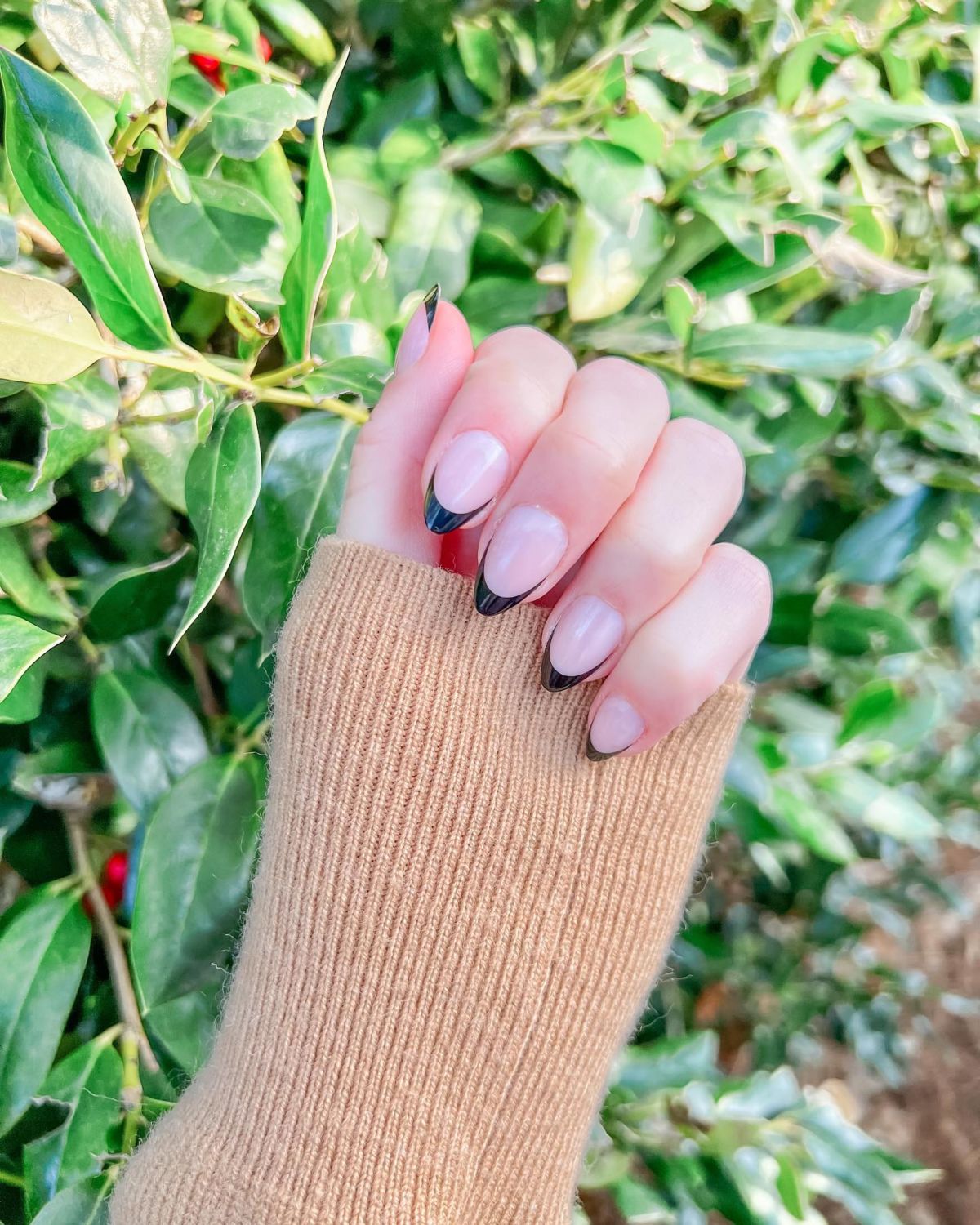 30. Pink and Black French Nails
