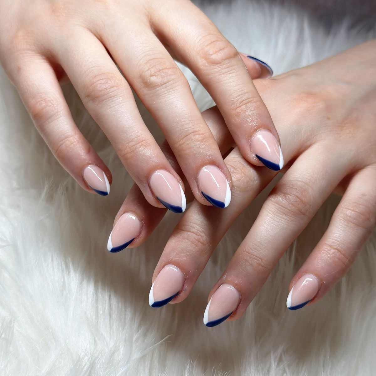 34. Navy Blue and White French Manicure