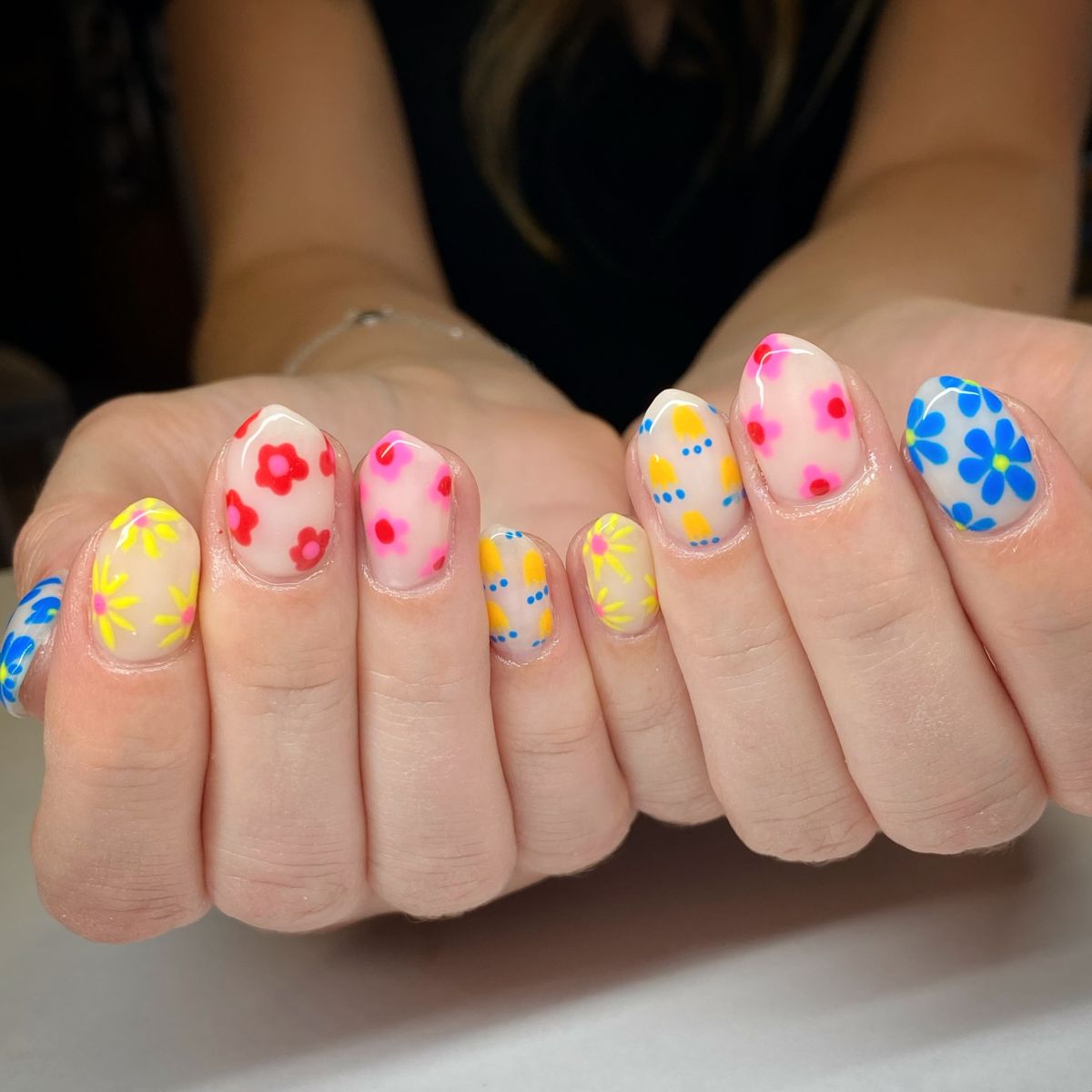colorful flower nail art