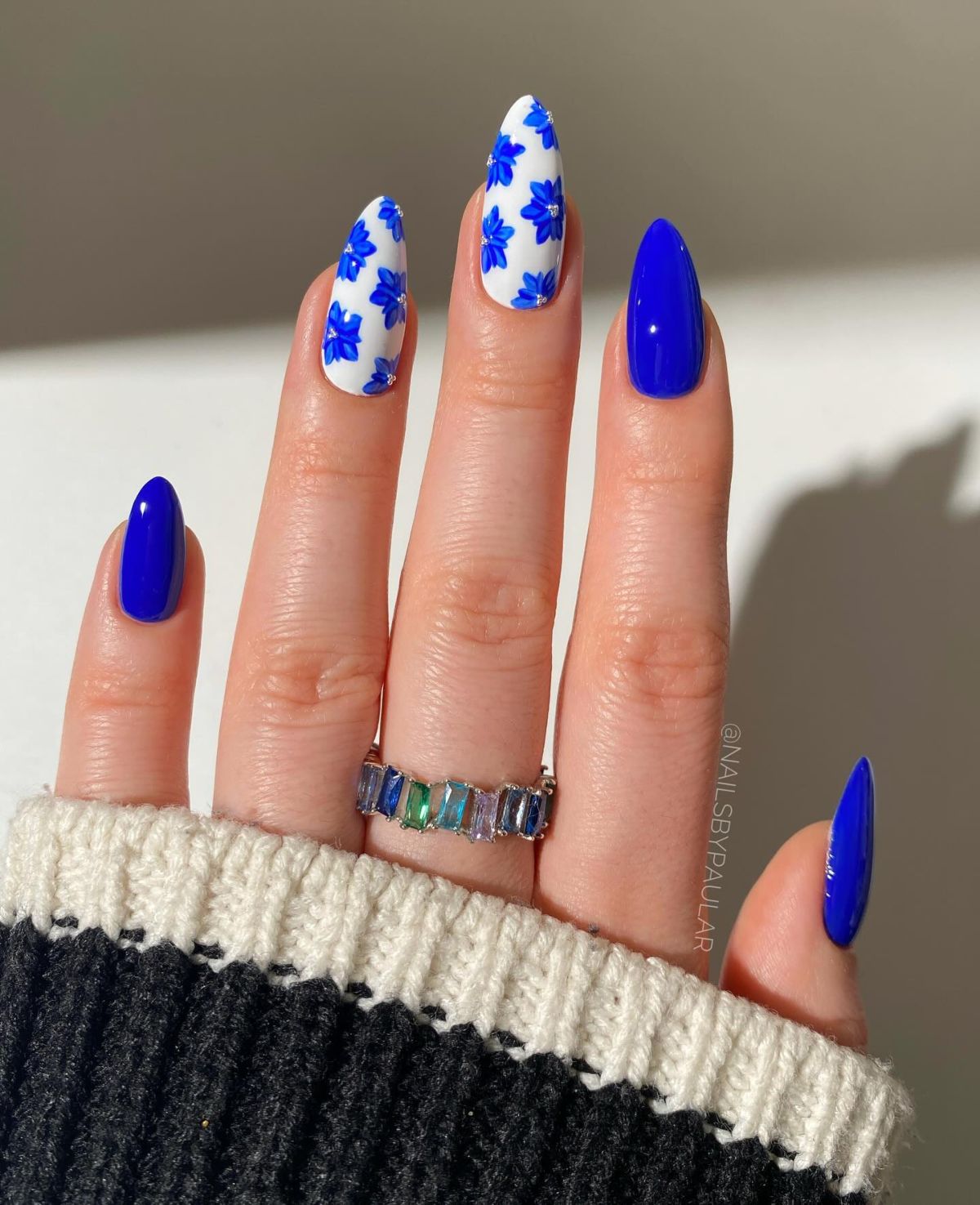Royal Blue Floral nails