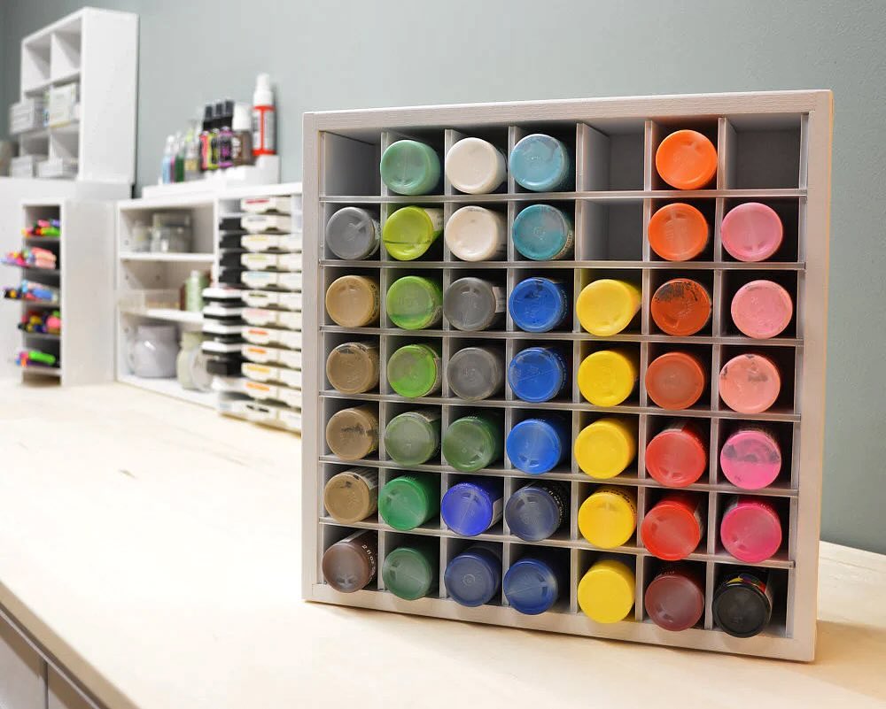7. Craft Paint Organizer with Cubbies