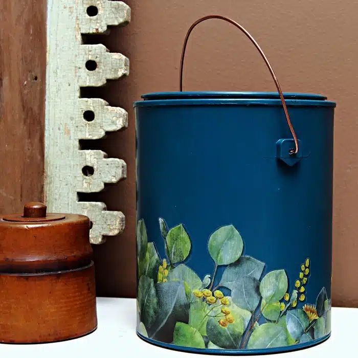 14. Repurposed Paint Can with Dollar Tree Decals