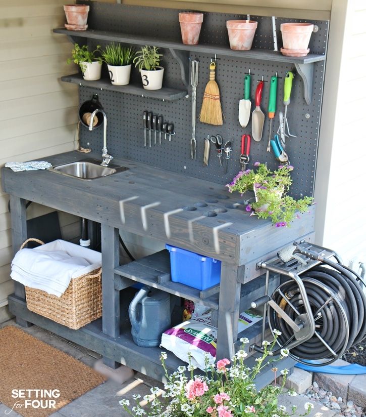 5. Potting Bench with Tool Storage