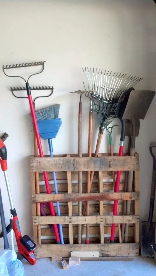 Wood Pallet for Rakes and Brooms