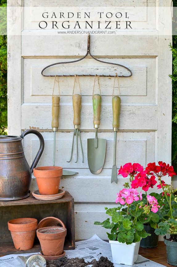 DIY Repurposed Rake Garden Tool Organizer