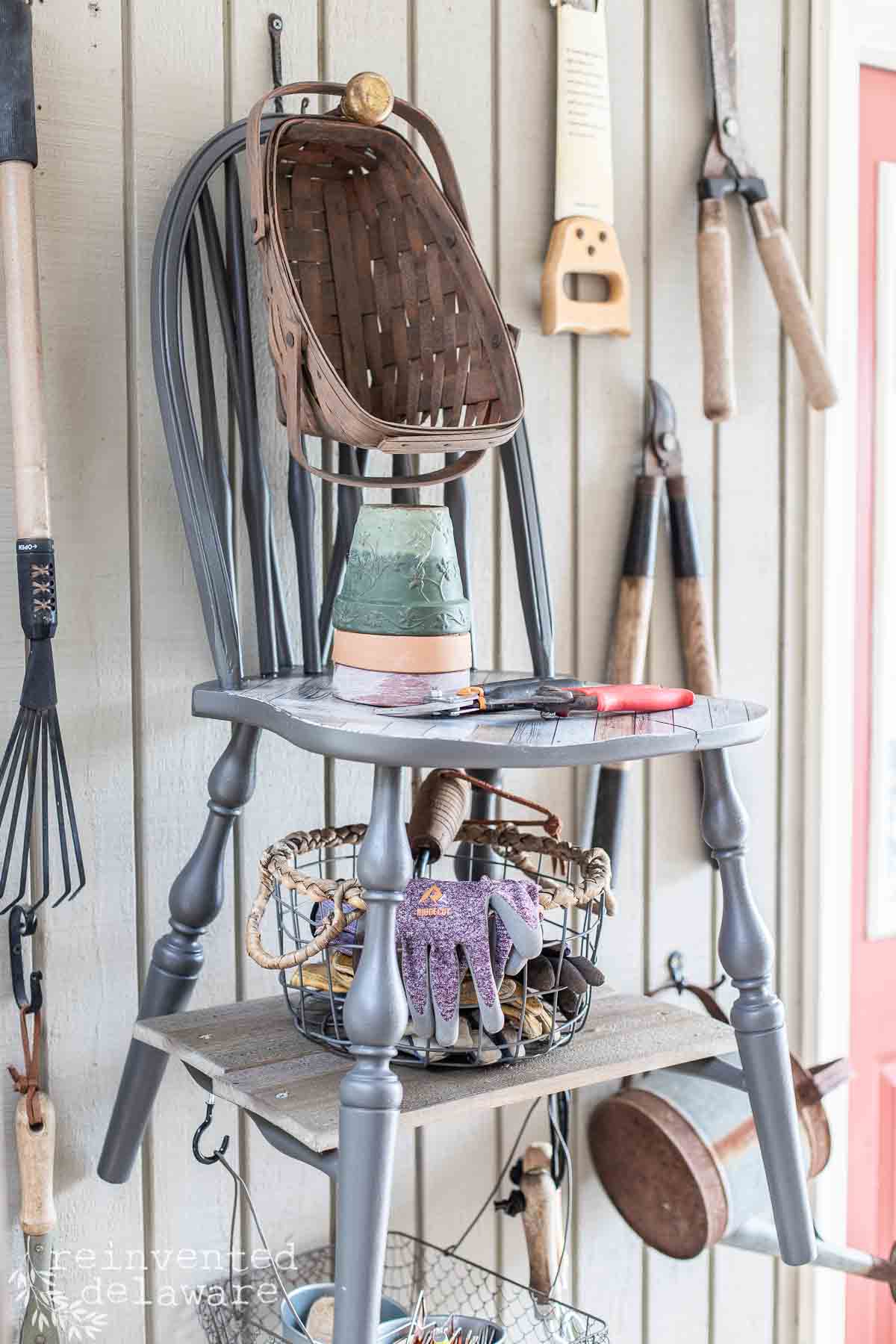 Upcycled Chair Garden Tool Organizer