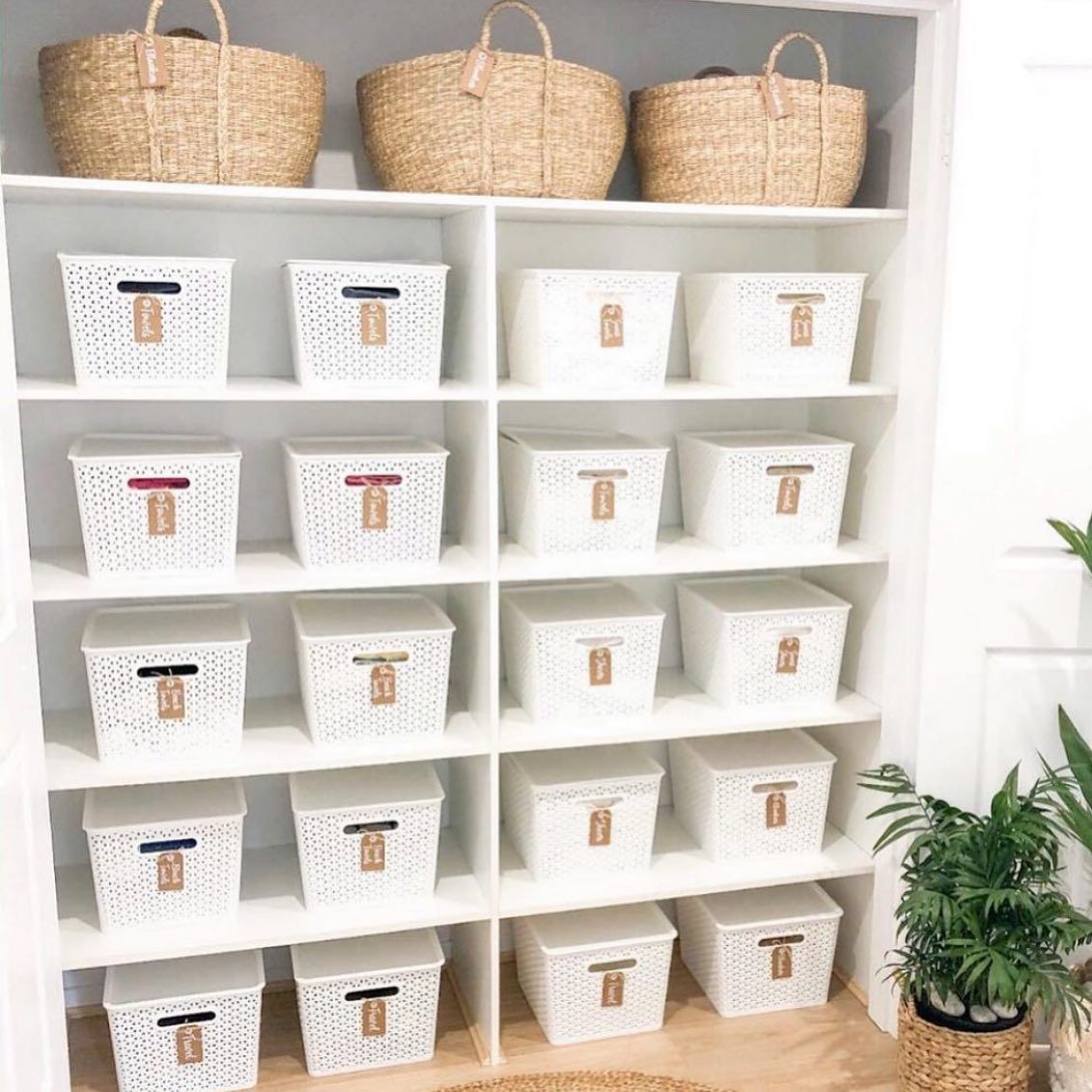 Matching Labeled Baskets for Linen Cupboard