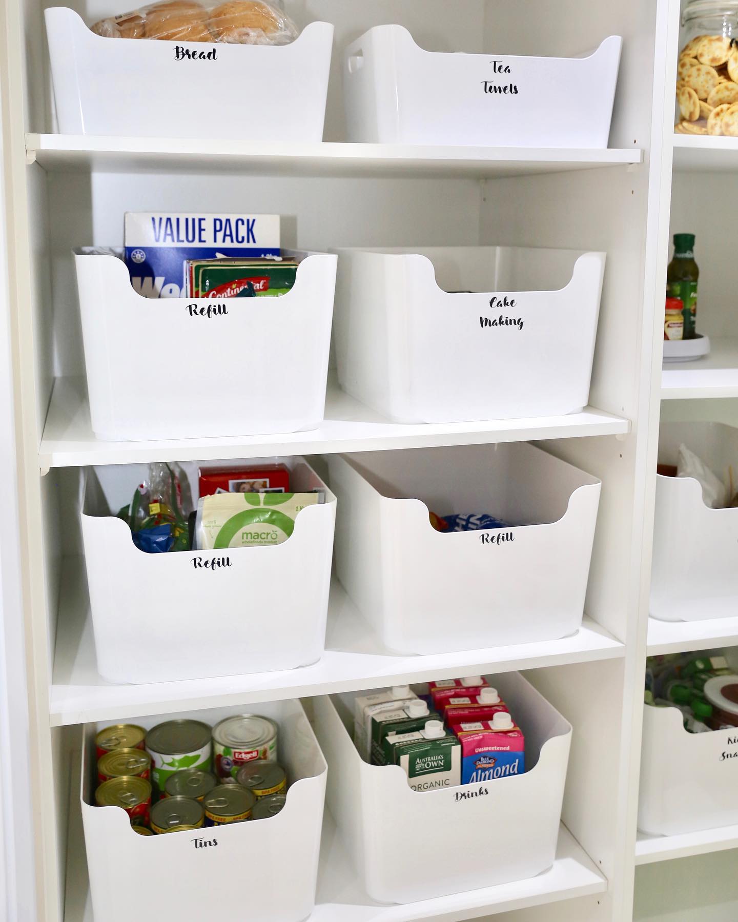 10. White Bins with Labels