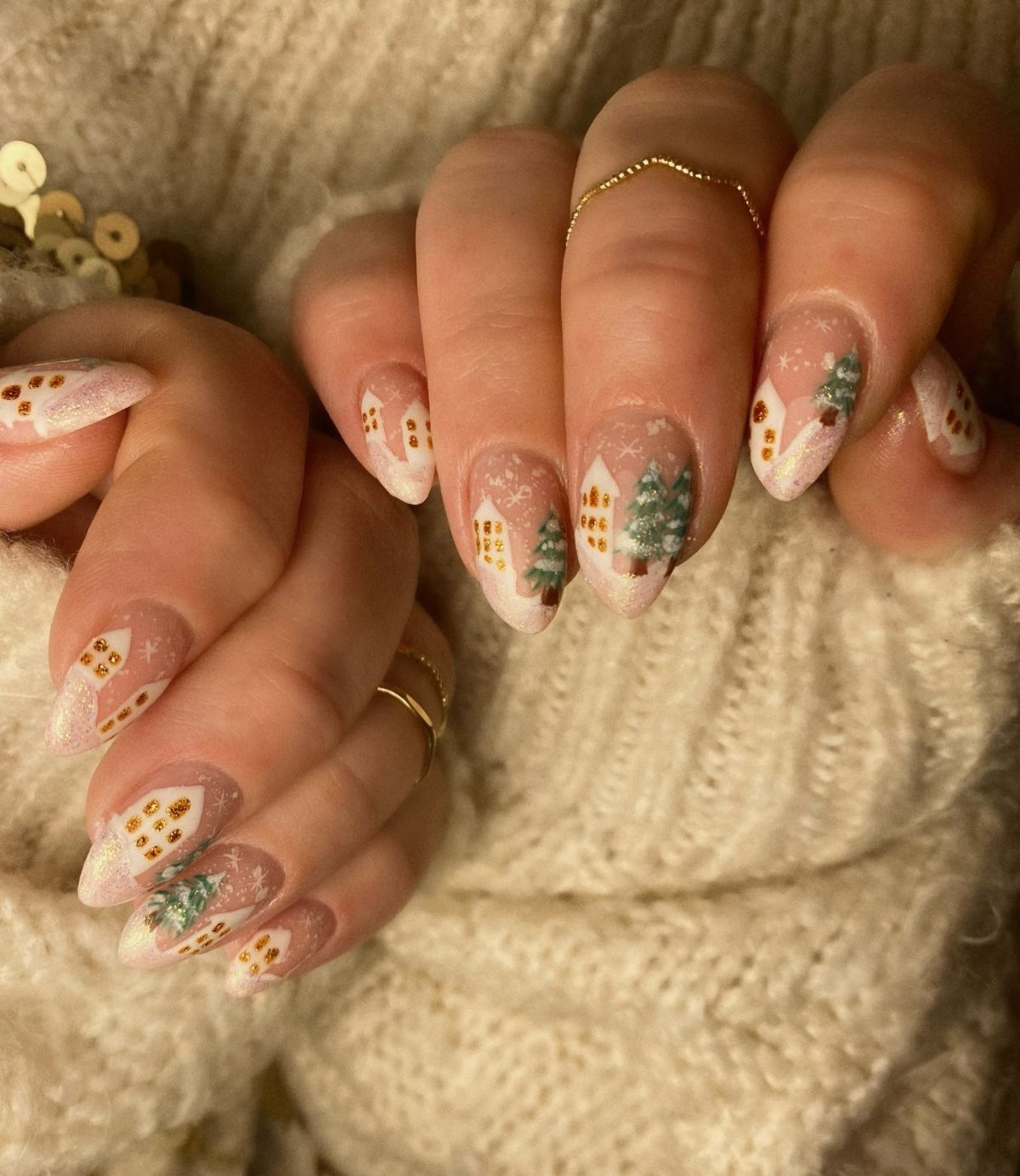 2. White Winter Village Nails